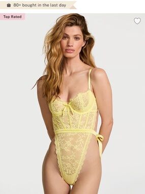 Sexy Yellow Lace Bustier Teddy Bodysuit - Women Intimates Large NWOT